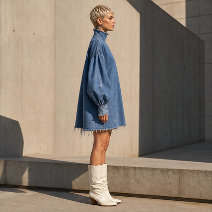 Varonne – Minivestito Oversize in Denim Collo Alto lifestyle