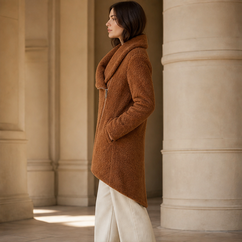 Morvante – Cappotto Lungo in Pile Asimmetrico lifestyle