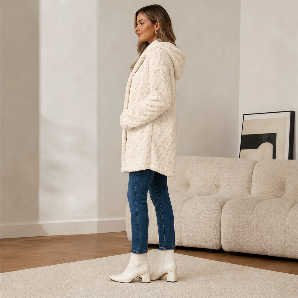 Velania – Giacca Peluche con Cappuccio Motivo a Rombi lifestyle