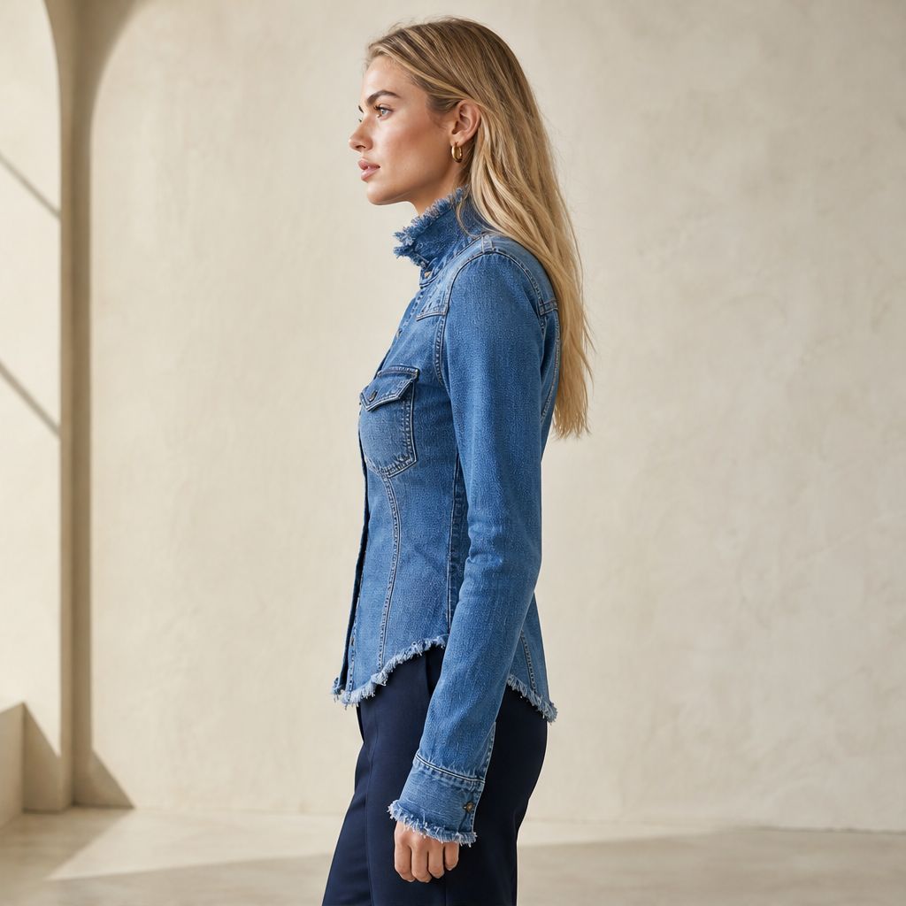 Verlana – Camicia in Denim Aderente con Colletto Rialzato lifestyle