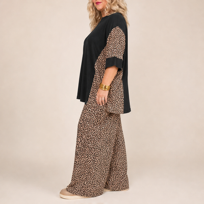 Velmara – Completo Tunica Oversize e Pantaloni Leopardati lifestyle