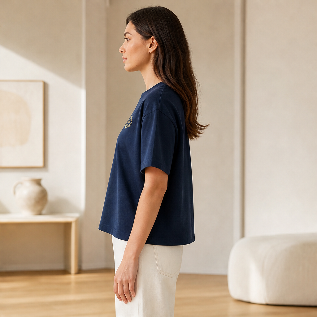 Corvalle – T-Shirt Boxy con Stampa Ricamata lifestyle
