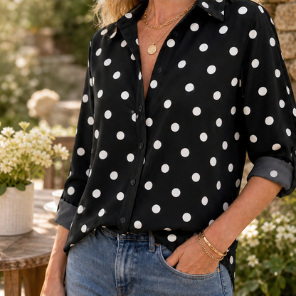 Novarella – Camicia a Pois con Maniche Arrotolabili lifestyle