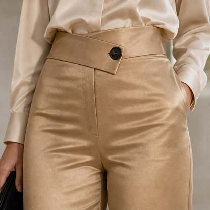 Velonia – Pantaloni in Raso Vita Asimmetrica Gamba Larga lifestyle