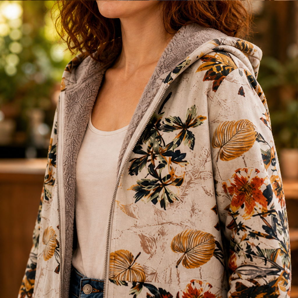 Folarne – Cappotto con Cappuccio Stampa Foglie lifestyle