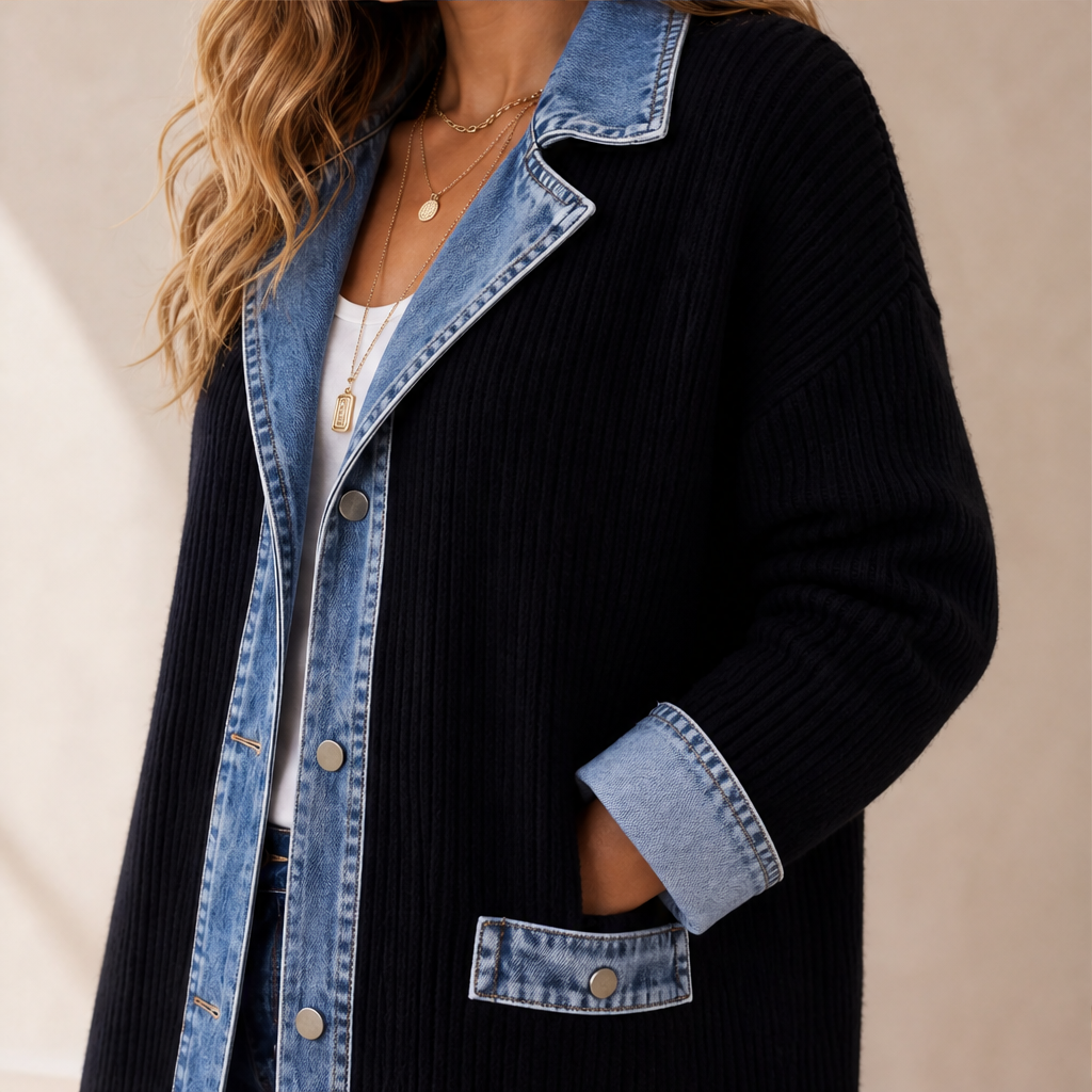 Venzola – Cardigan in Maglia con Colletto in Denim lifestyle