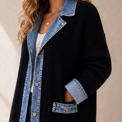 Venzola – Cardigan in Maglia con Colletto in Denim lifestyle