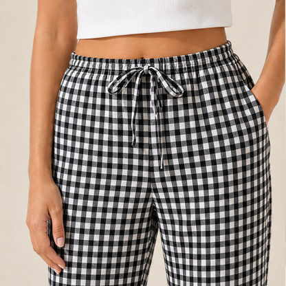 Gingley Pantaloni Capri Donna in Cotone e Lino a Quadretti Vichy con Tasche - Pantaloni Estivi con Vita Elastica e Coulisse lifestyle