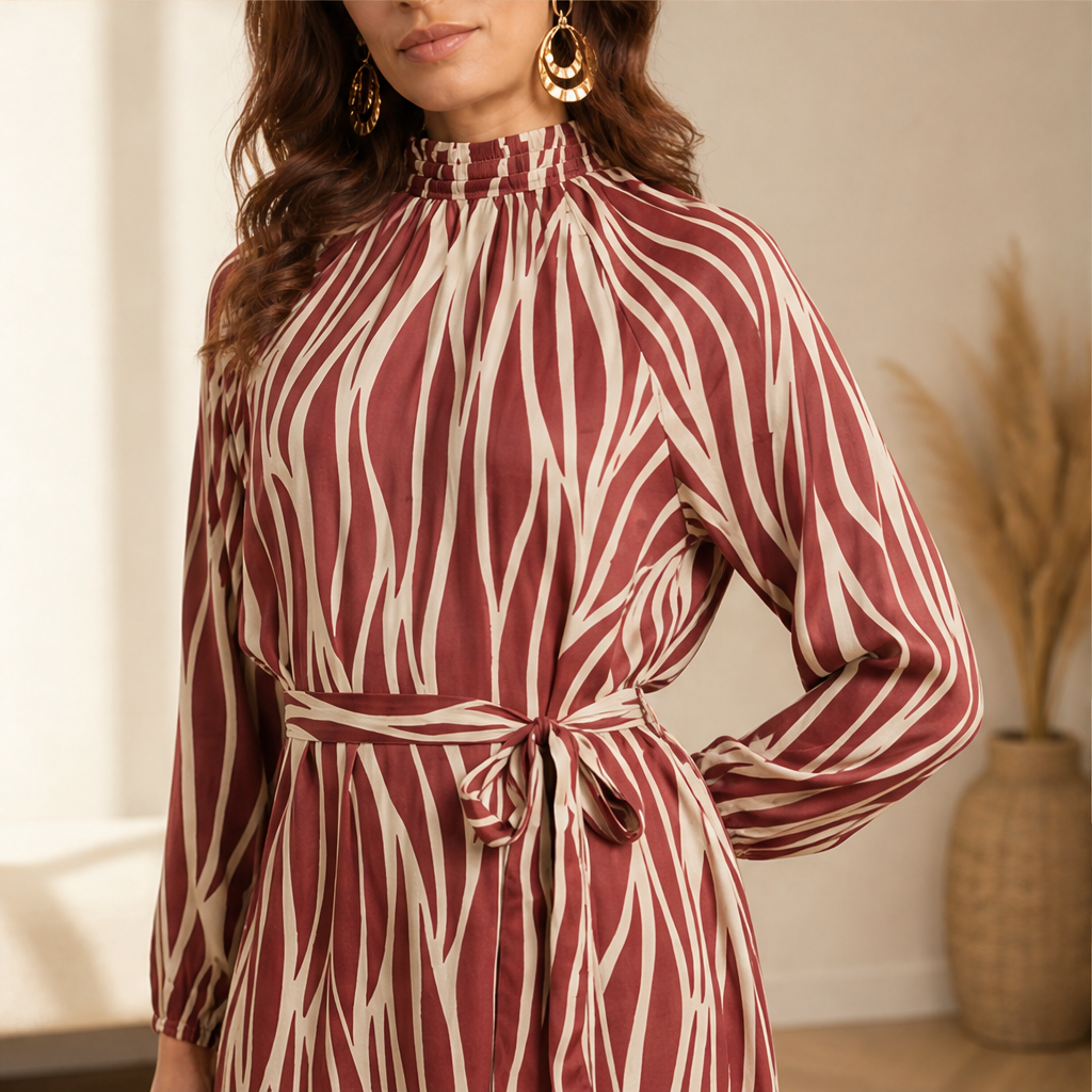 Velrosa – Abito Midi con Stampa Foglie Astratta lifestyle