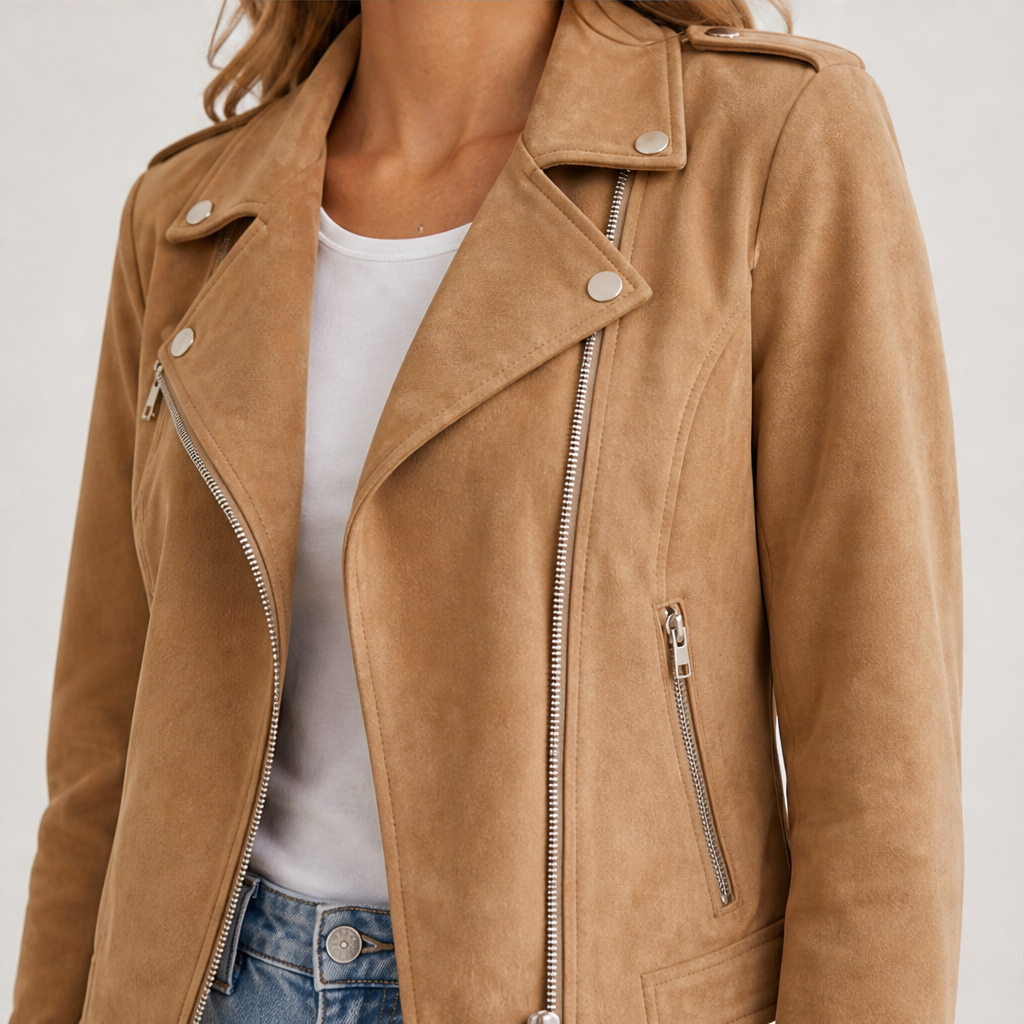 Varonne – Giacca Biker Slim Fit in Microscamosciato lifestyle
