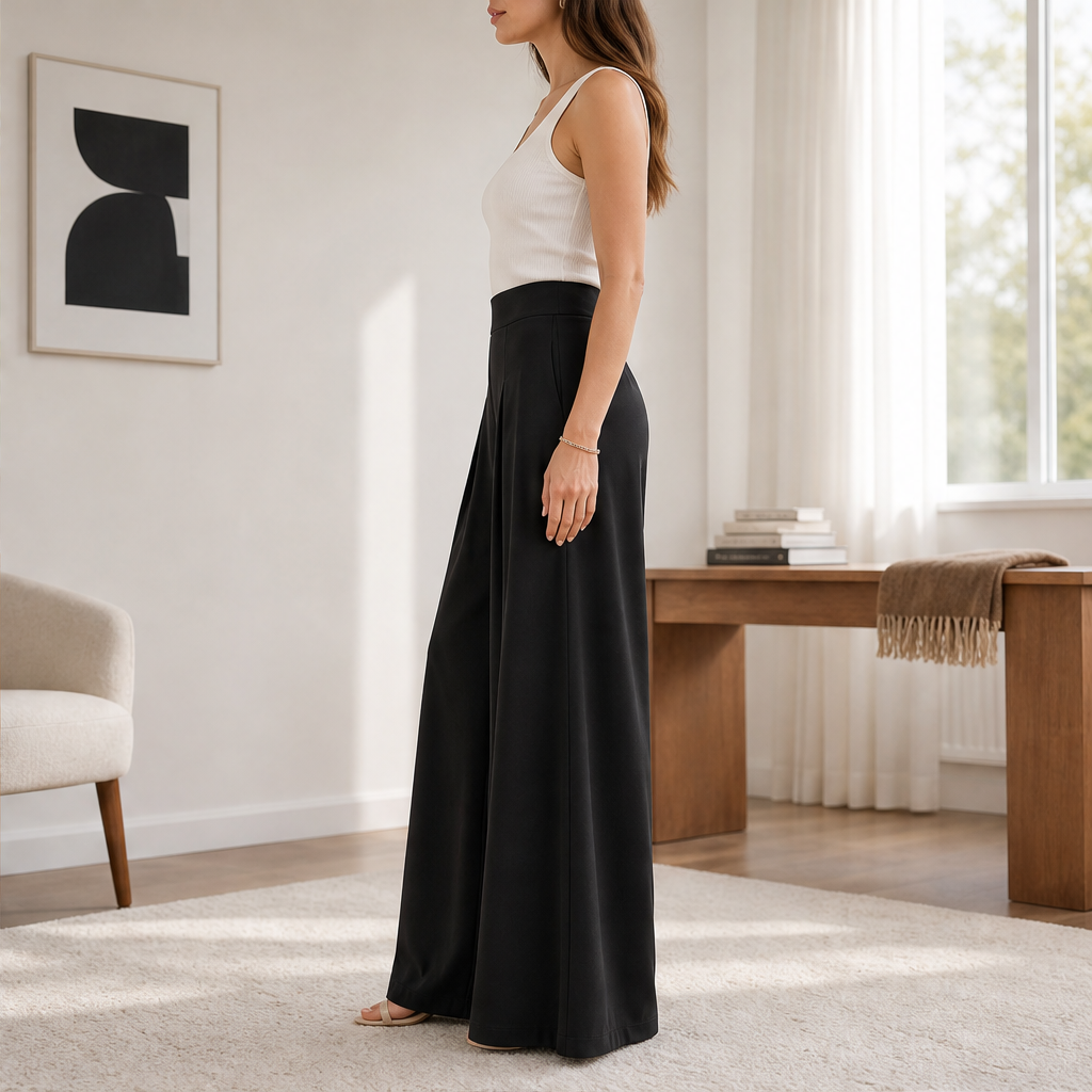 Kuquo – Pantaloni Plissettati a Vita Alta Palazzo lifestyle