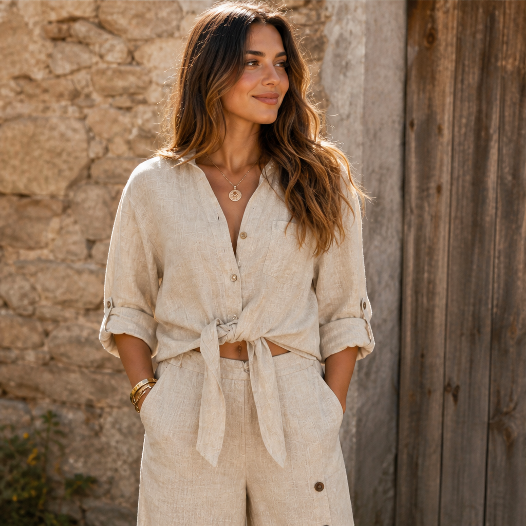 Linoria – Completo Camicia e Pantaloni Larghi Lino lifestyle