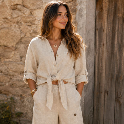 Linoria – Completo Camicia e Pantaloni Larghi Lino lifestyle