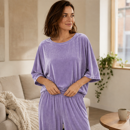 Velmora – Completo in Velluto Top e Pantaloni Palazzo lifestyle