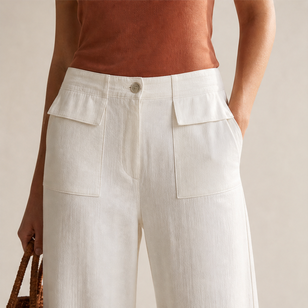 Marlow Pantaloni Donna a Gamba Larga in Cotone e Lino - Pantaloni Casual Fluidi a Vita Alta lifestyle