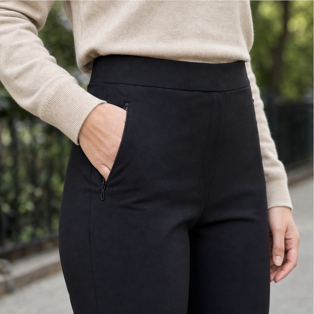 Pantaloni Neri Vita Alta Slim | Comfort Elastico con Tasche Zip - Caviglia 26"/27" lifestyle