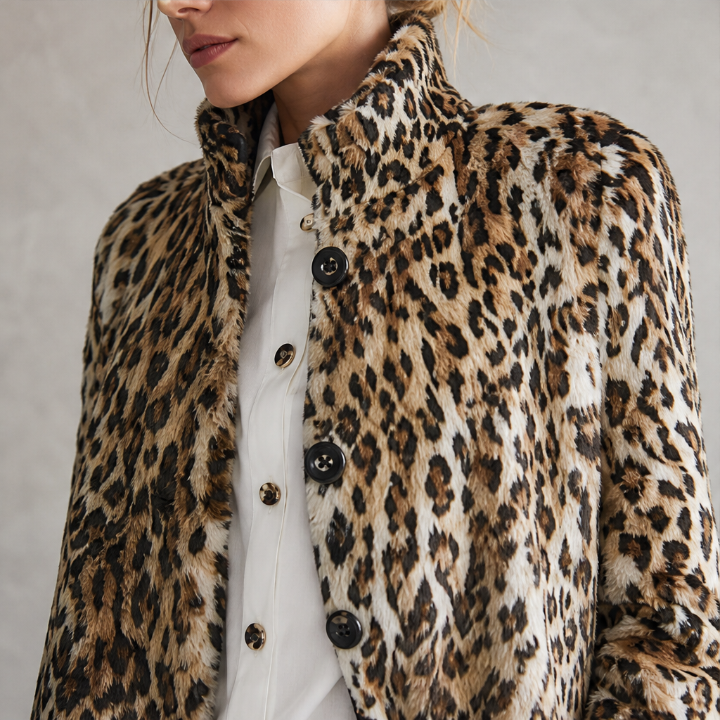 Velmara – Cappotto Leopardato Collo Alto in Eco-Pelliccia lifestyle