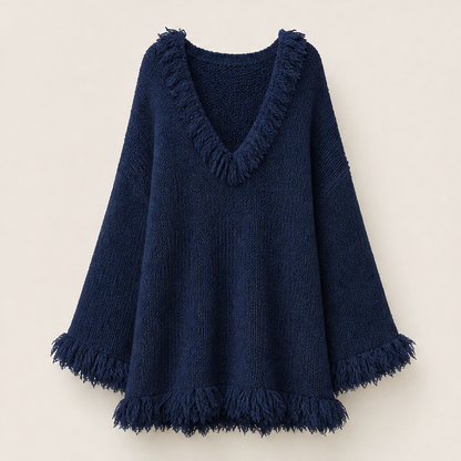 Venzali – Vestito Corto in Maglia con Frange Navy