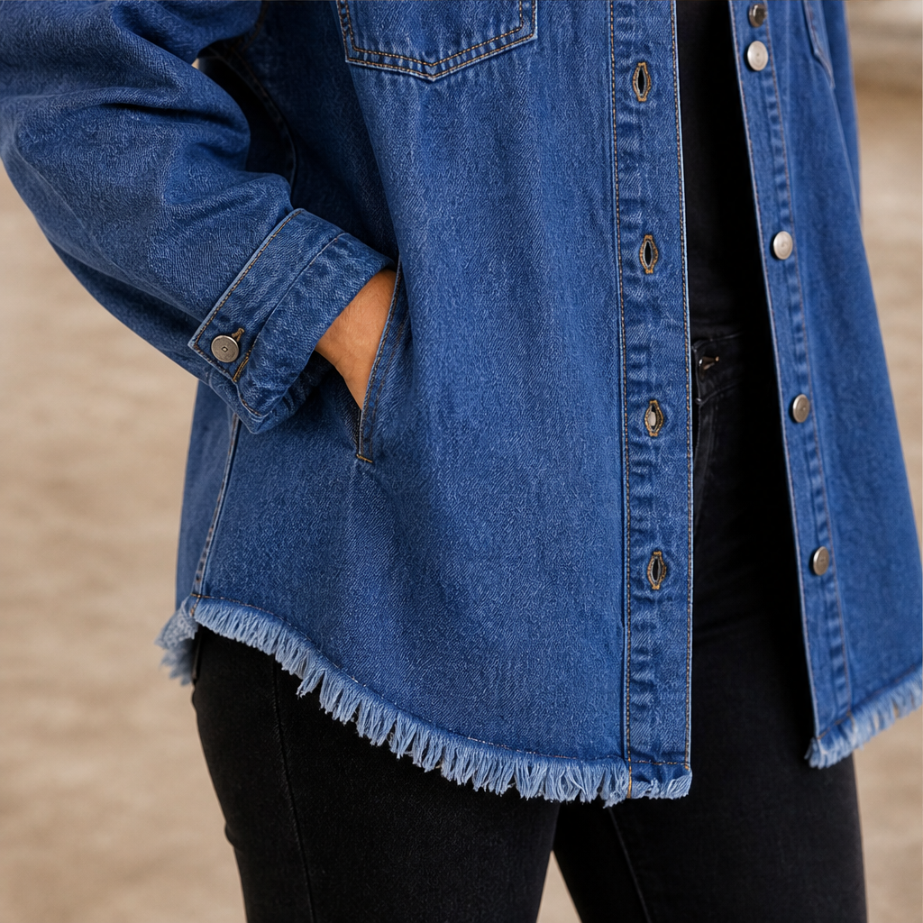Vallesca – Giacca di Jeans Oversize Orlo Sfrangiato lifestyle