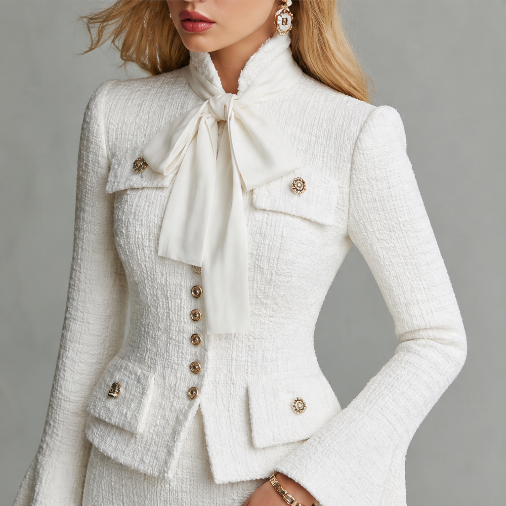 Vellorna – Completo Tweed Fiocco Giacca e Gonna a Matita lifestyle