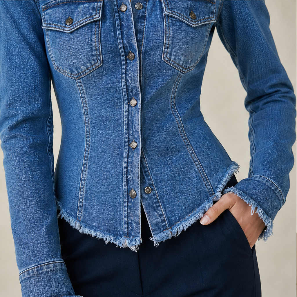 Verlana – Camicia in Denim Aderente con Colletto Rialzato lifestyle