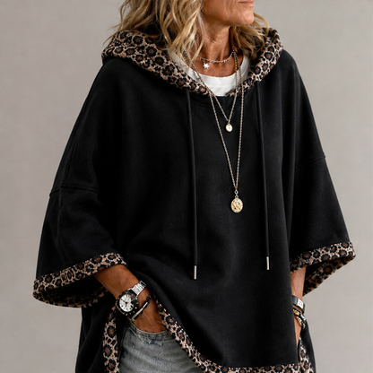 Velmara – Felpa Oversize con Cappuccio e Bordo Leopardato lifestyle
