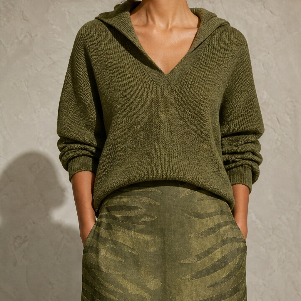 Savenza – Maglia con Colletto e Gonna Midi Zebrata, Set Due Pezzi lifestyle