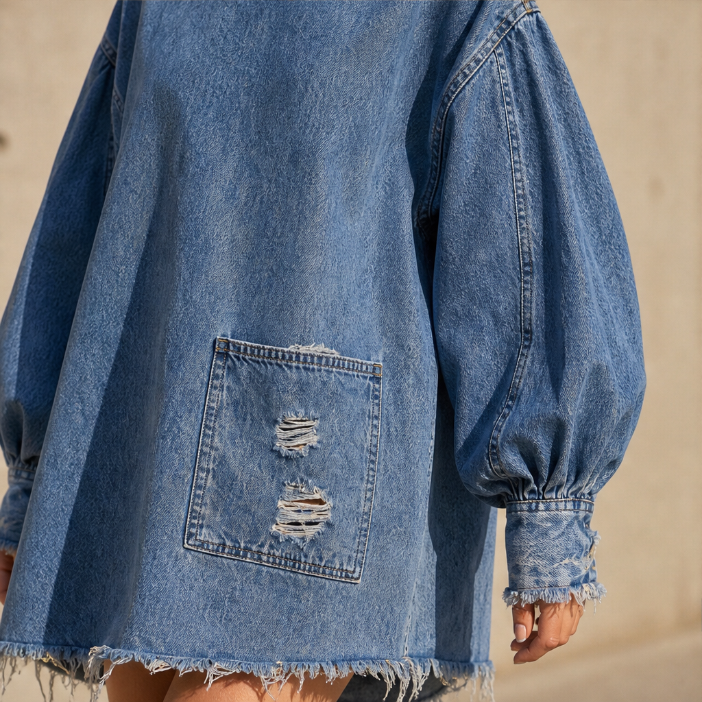 Varonne – Minivestito Oversize in Denim Collo Alto lifestyle