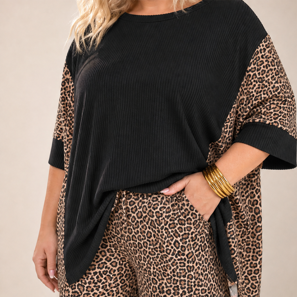 Velmara – Completo Tunica Oversize e Pantaloni Leopardati lifestyle