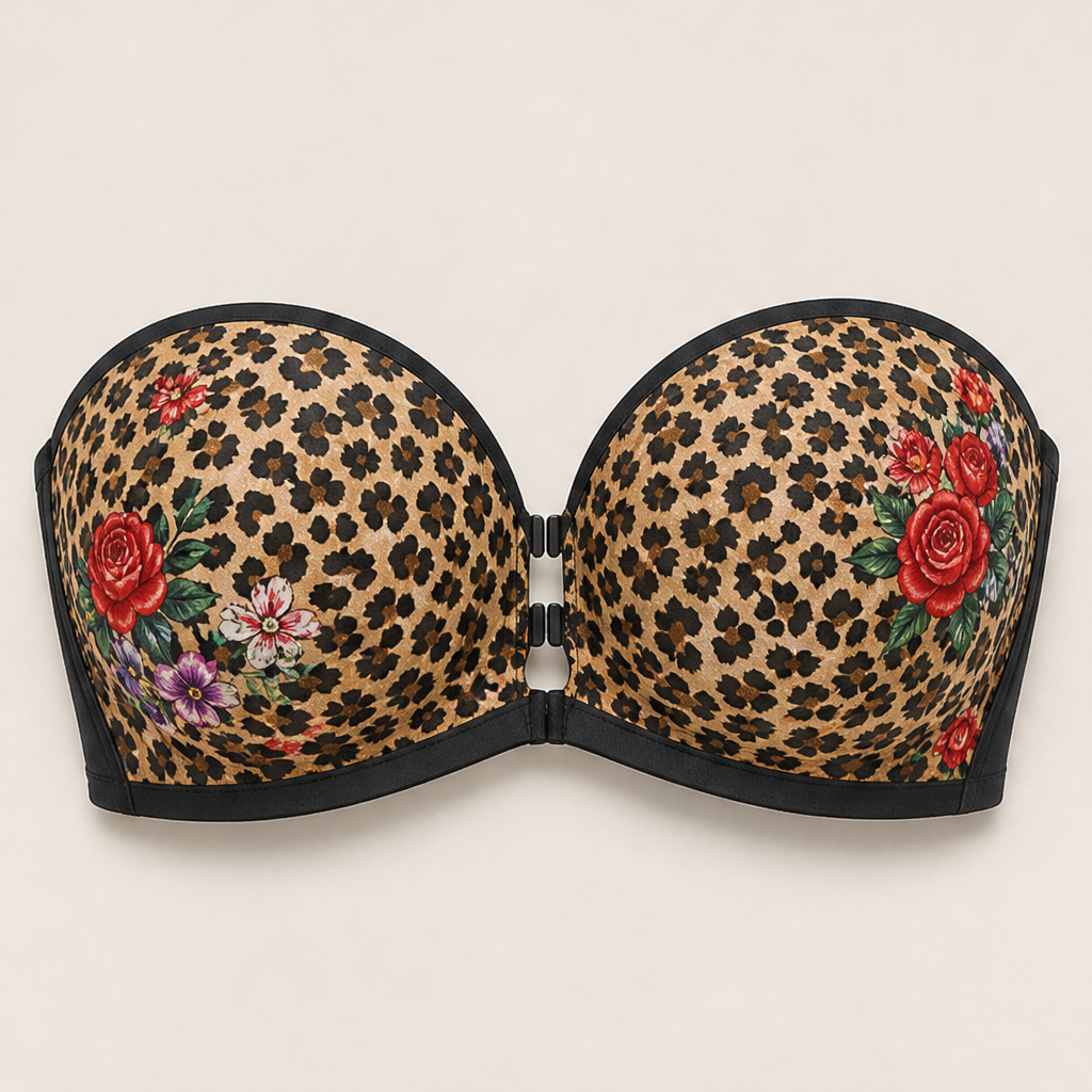 Velmira – Reggiseno Push-Up Senza Spalline con Chiusura Frontale Leopard
