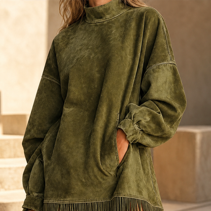 Varonne – Abito Dolcevita Effetto Denim con Frange lifestyle