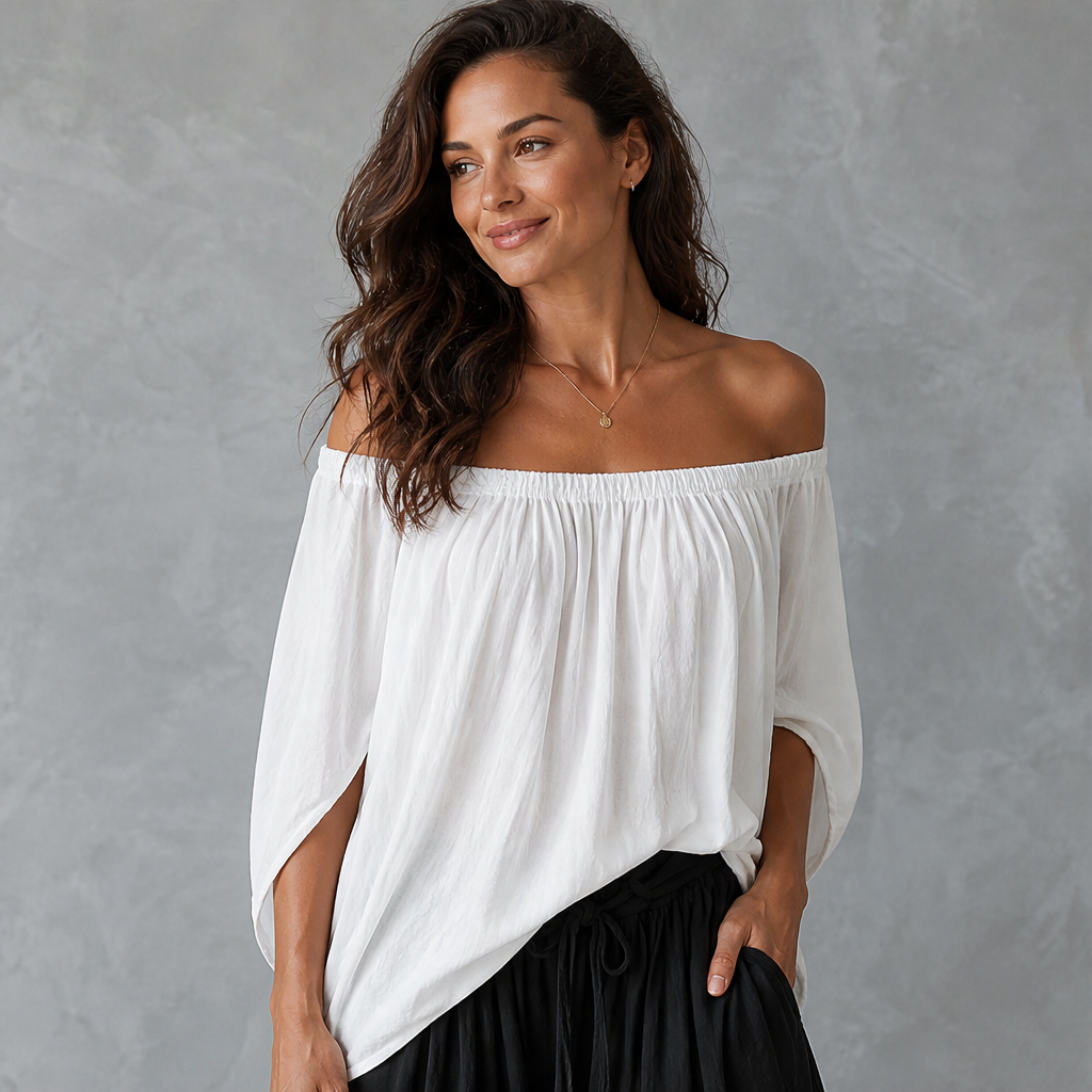 Velmara – Completo Top Spalle Scoperte e Pantaloni Lanterna lifestyle