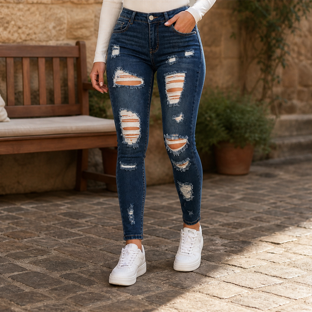 Varonetti – Jeans Skinny Vita Alta Effetto Strappato lifestyle