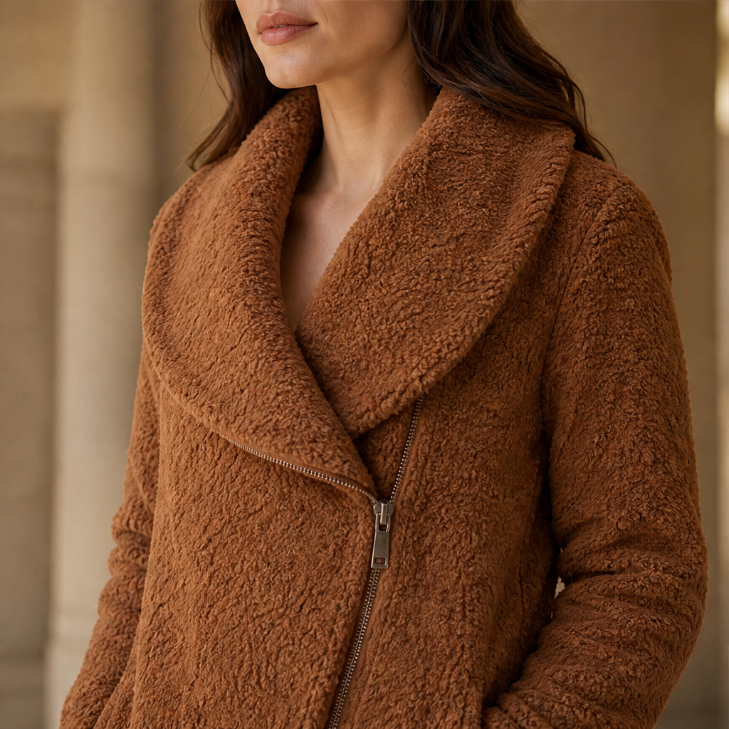 Morvante – Cappotto Lungo in Pile Asimmetrico lifestyle
