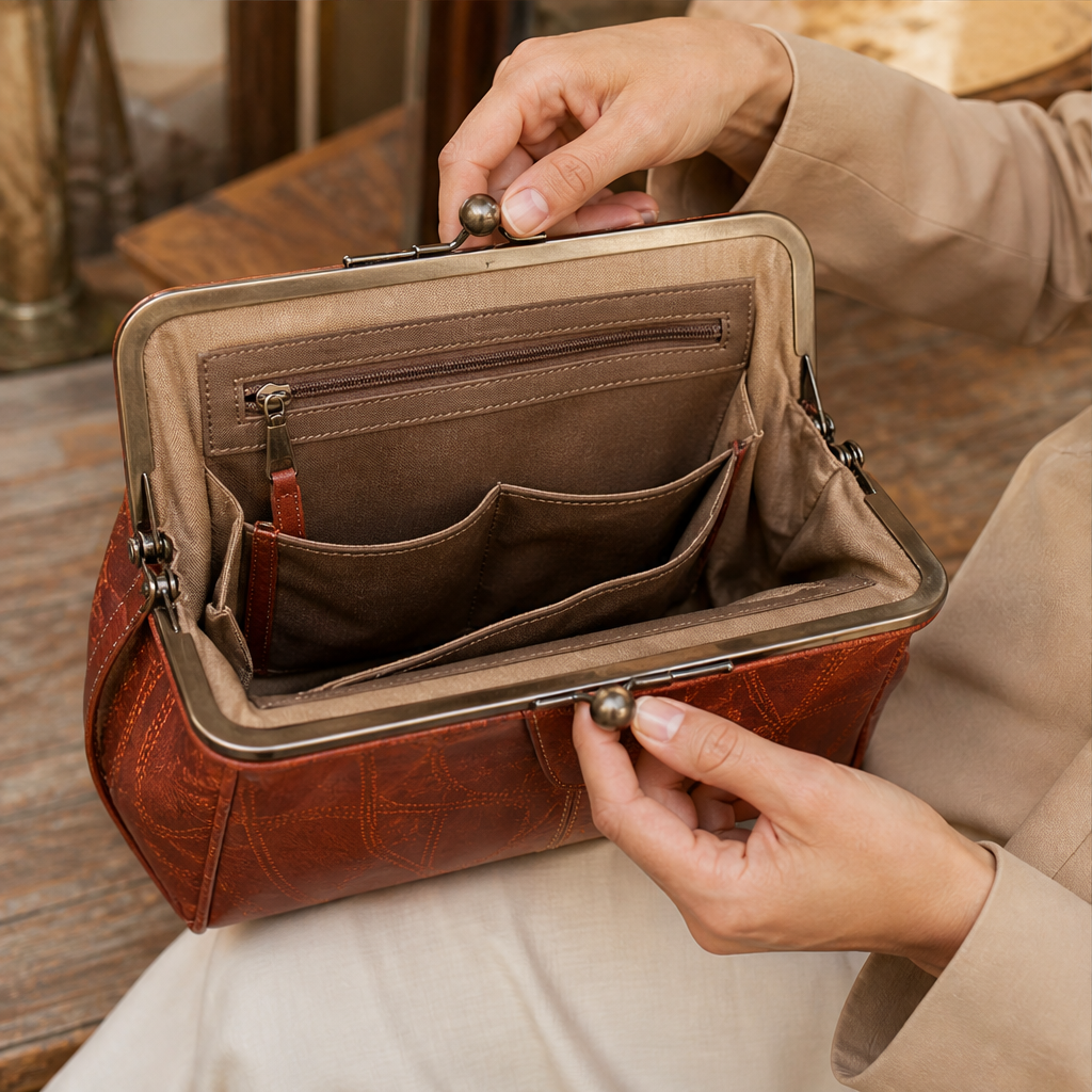Velmora – Borsa Tote in Pelle con Chiusura Kiss-Lock lifestyle