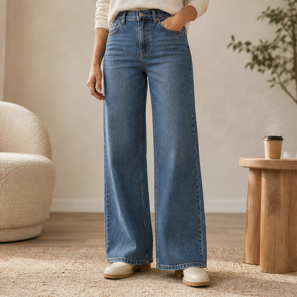 Vionetta – Top in Maglia Patchwork con Colletto Denim lifestyle