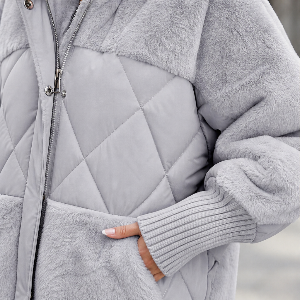 Novarelli – Piumino Oversize con Cappuccio Patchwork lifestyle