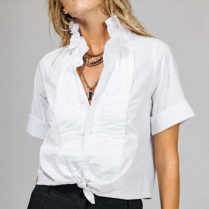 Veraline – Camicia Smoking con Fiocco e Colletto Arricciato lifestyle