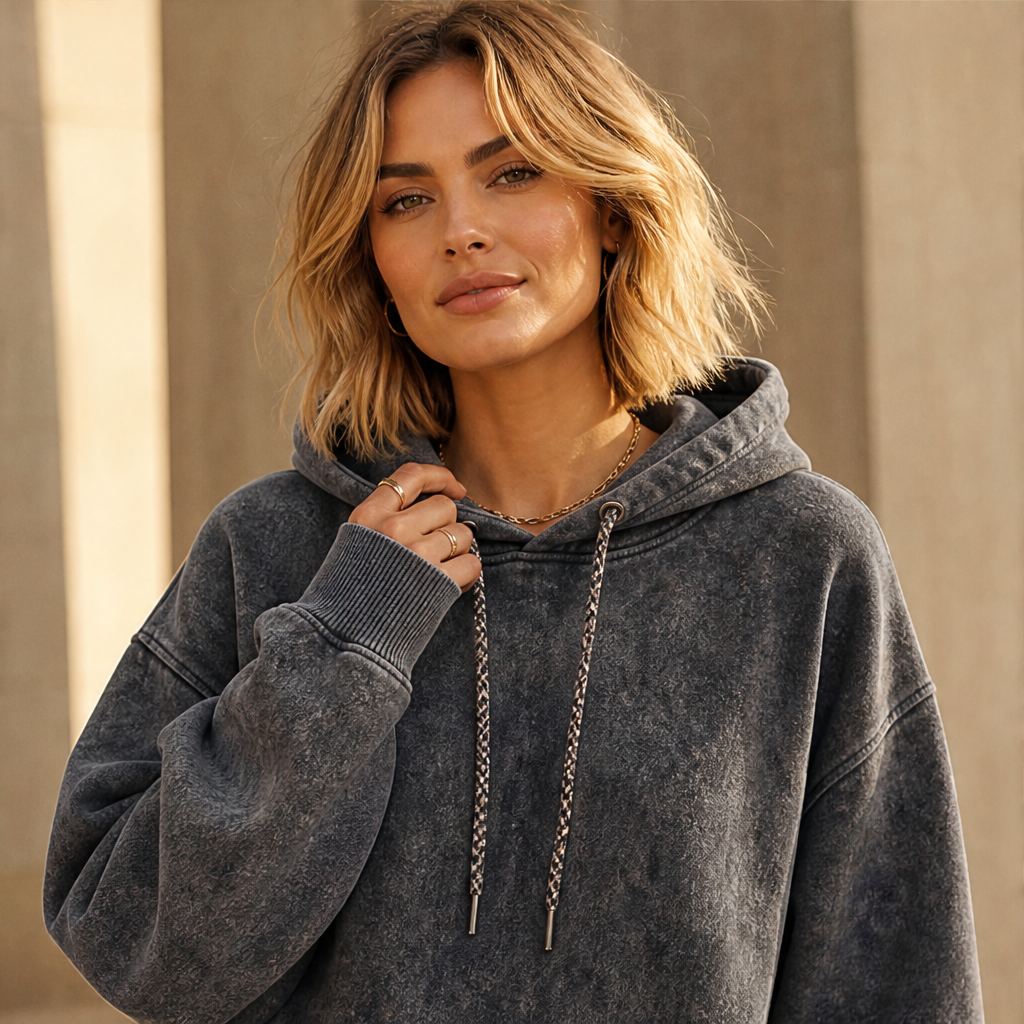 Varonne – Felpa Oversize Acid Wash con Cappuccio lifestyle