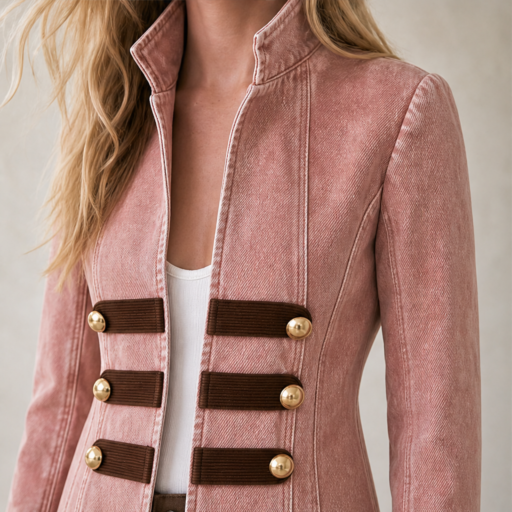 Varonne – Giacca Blazer Militare in Denim con Bottoni Dorati lifestyle