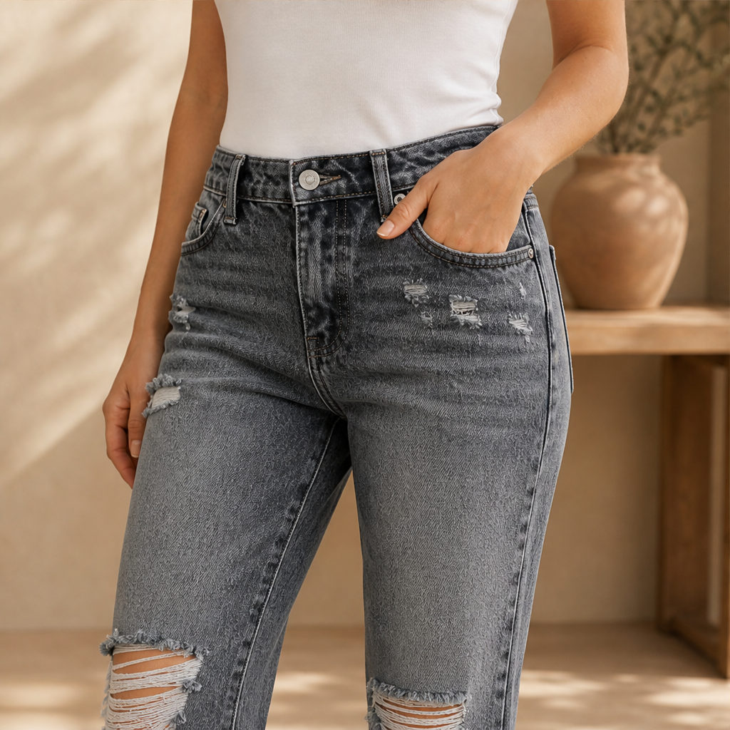 Vellara – Jeans Dritti Vita Alta Strappati lifestyle