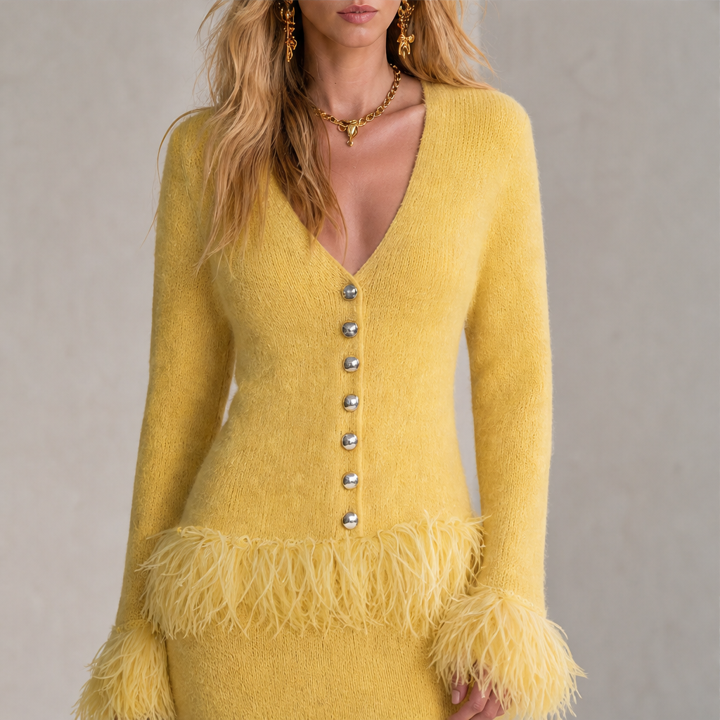 Piumetta – Completo Gonna in Maglia con Frange di Piume lifestyle