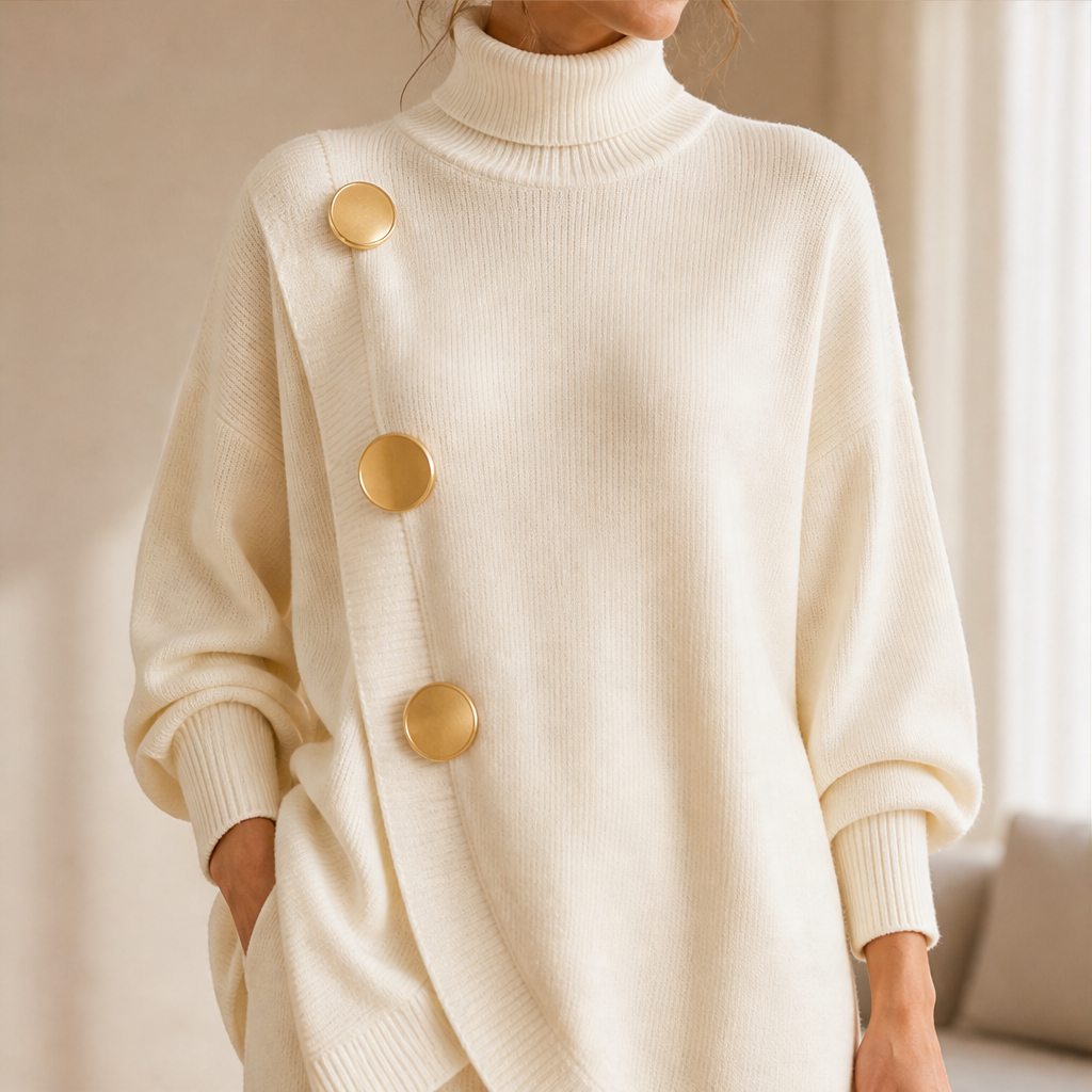 Vellucci – Completo Dolcevita con Bottoni e Pantaloni Palazzo lifestyle
