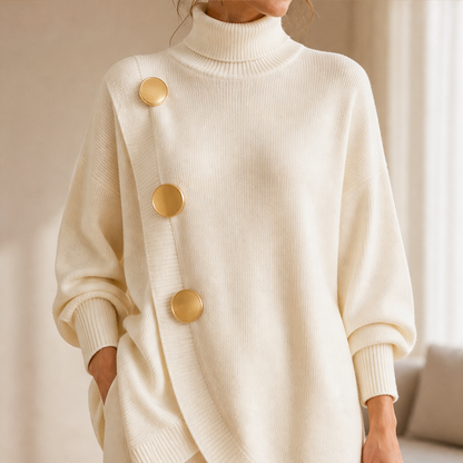 Vellucci – Completo Dolcevita con Bottoni e Pantaloni Palazzo lifestyle