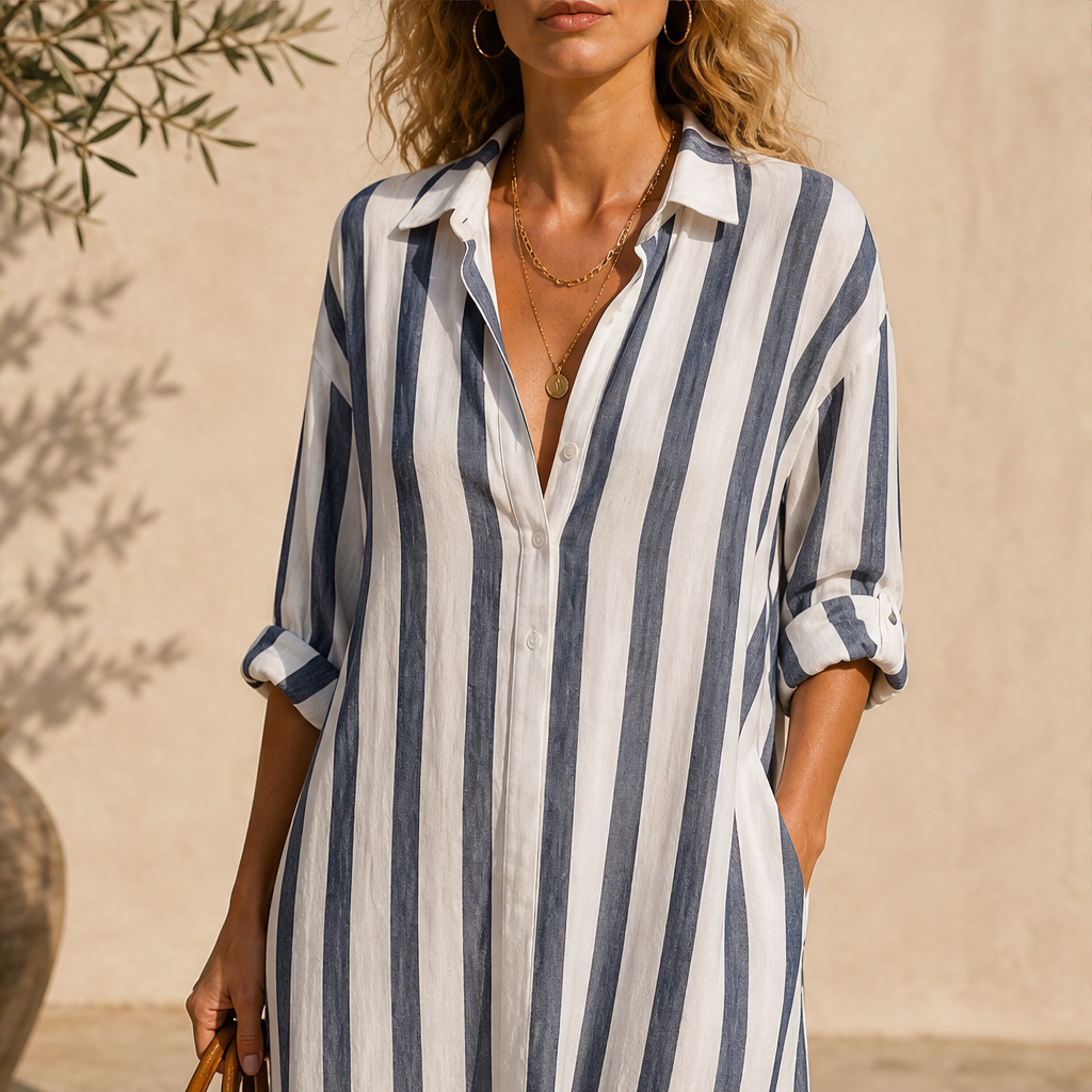 Marielle – Abito Maxi a Righe Collo Camicia lifestyle