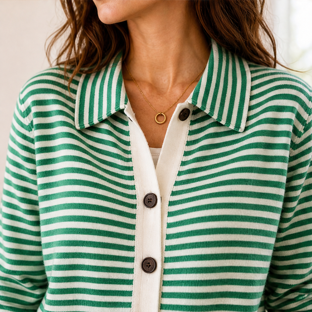 Marielle – Cardigan Girocollo a Righe in Maglia lifestyle