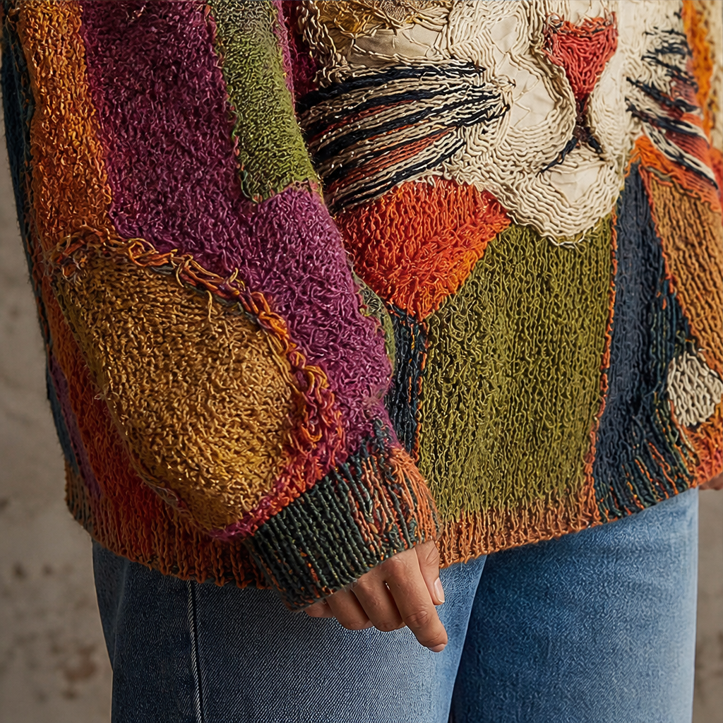 Chaya – Maglione Patchwork Ricamato Faccia di Gatto lifestyle