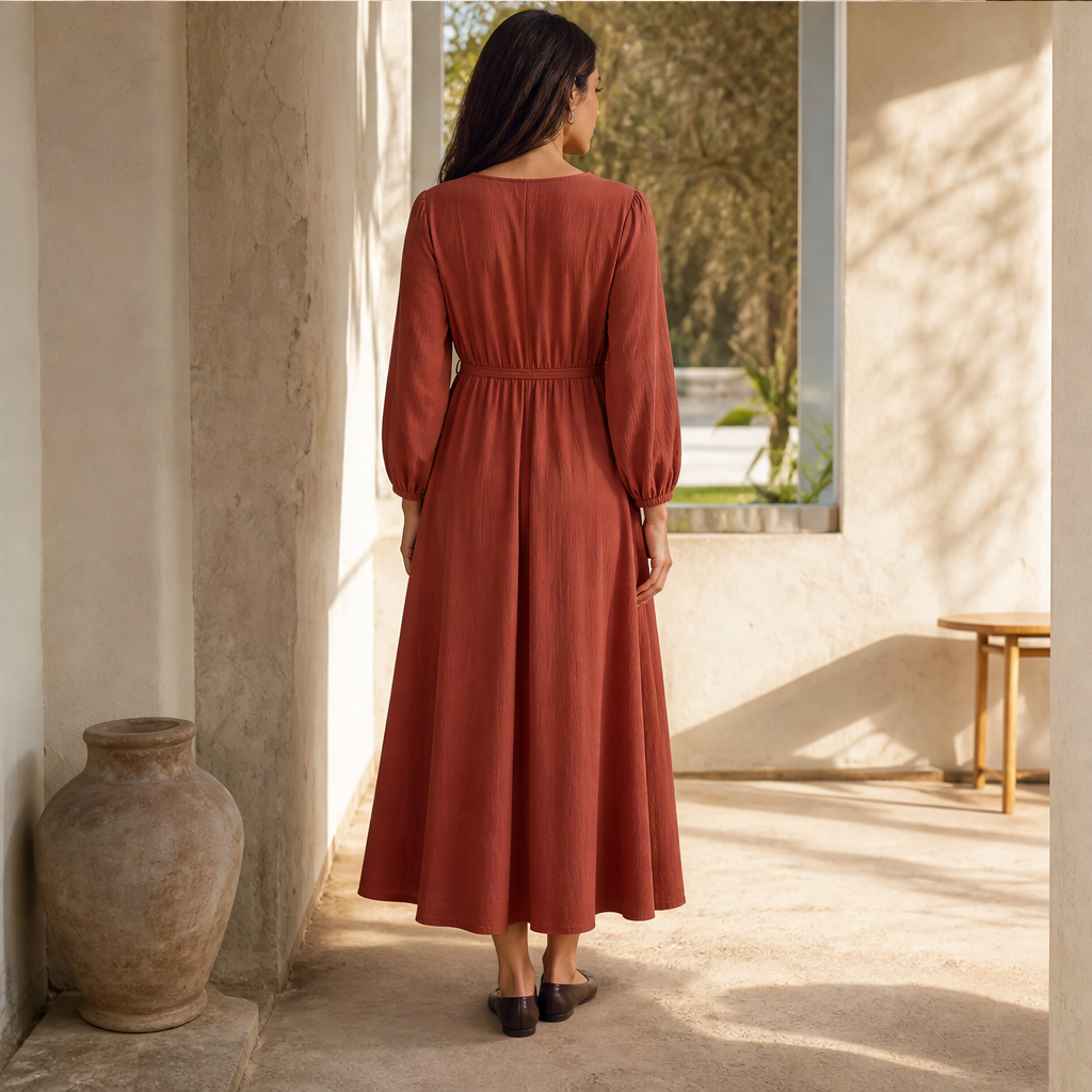 Vellamira – Abito Midi in Lino con Cintura lifestyle
