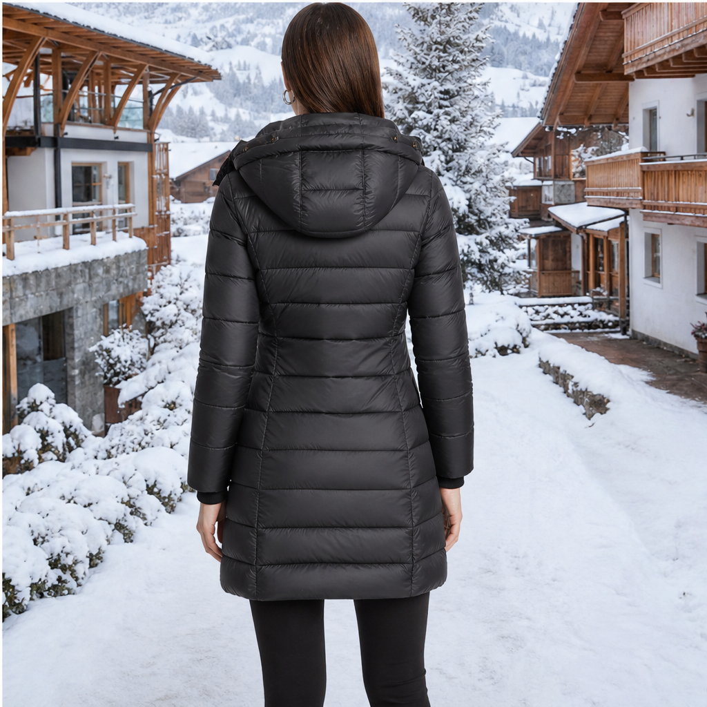 Novanne – Piumino Lungo Trapuntato con Cappuccio lifestyle