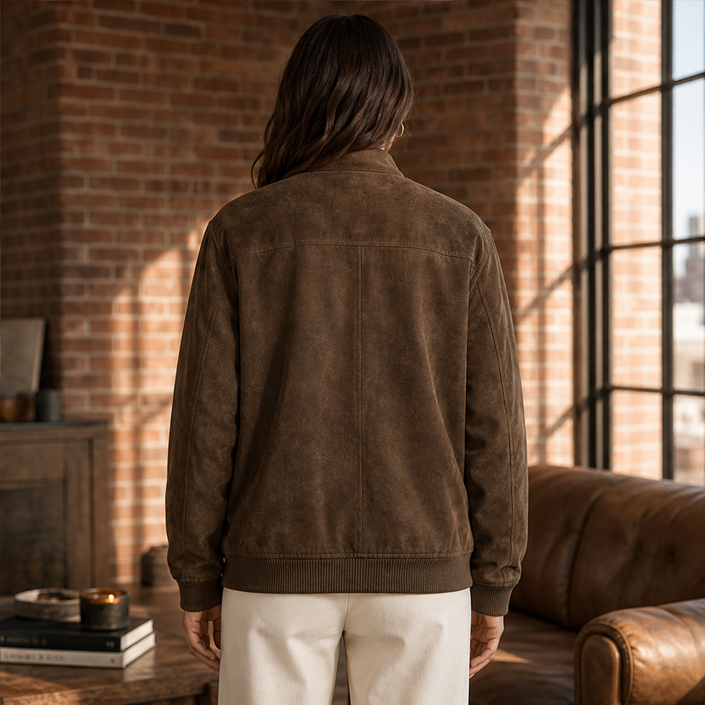 Velmara – Giacca Bomber Scamosciata Collo Coreano lifestyle